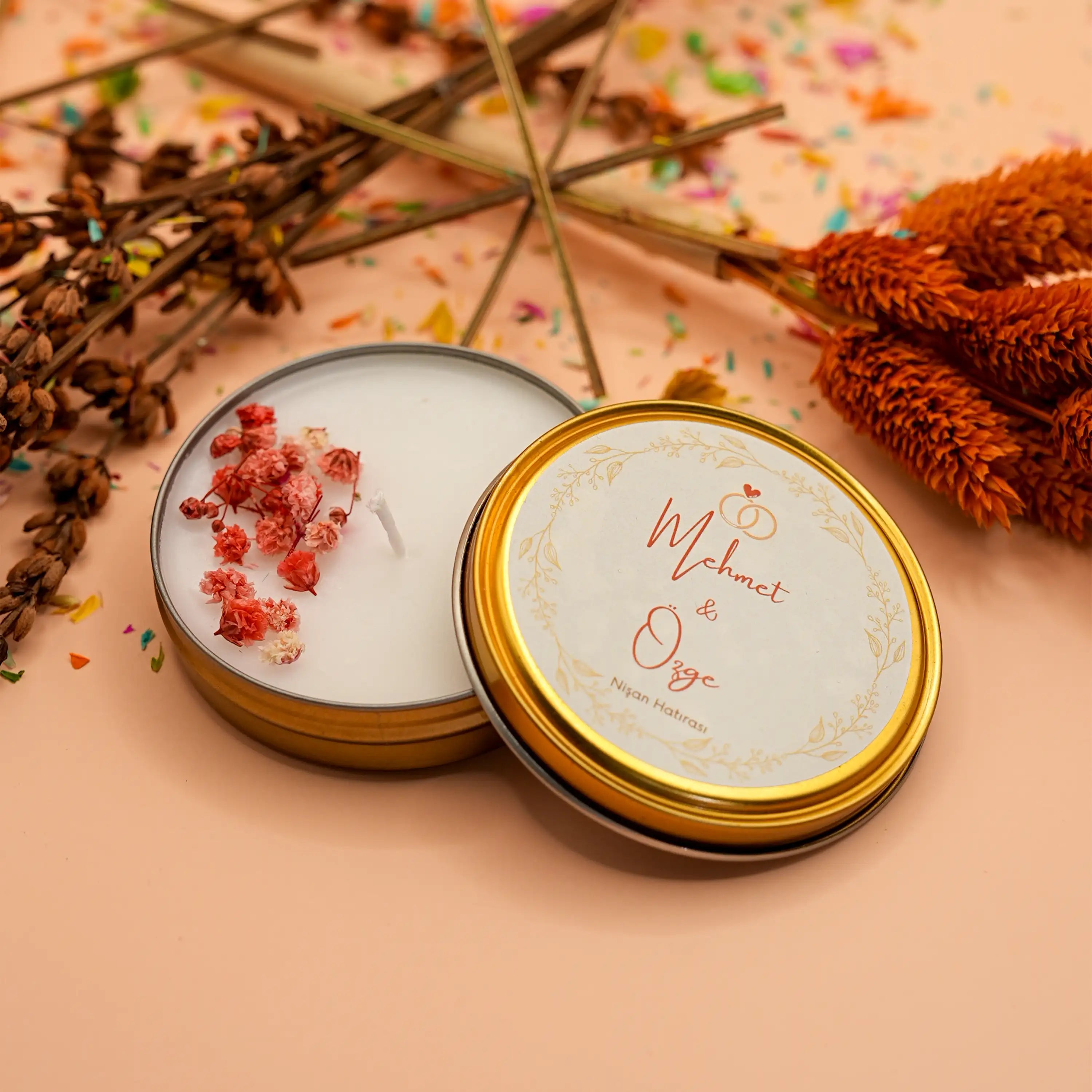 Rose Metal Kapaklı Mum | Kişiye Özel Nişan & Kına Hediyelikleri